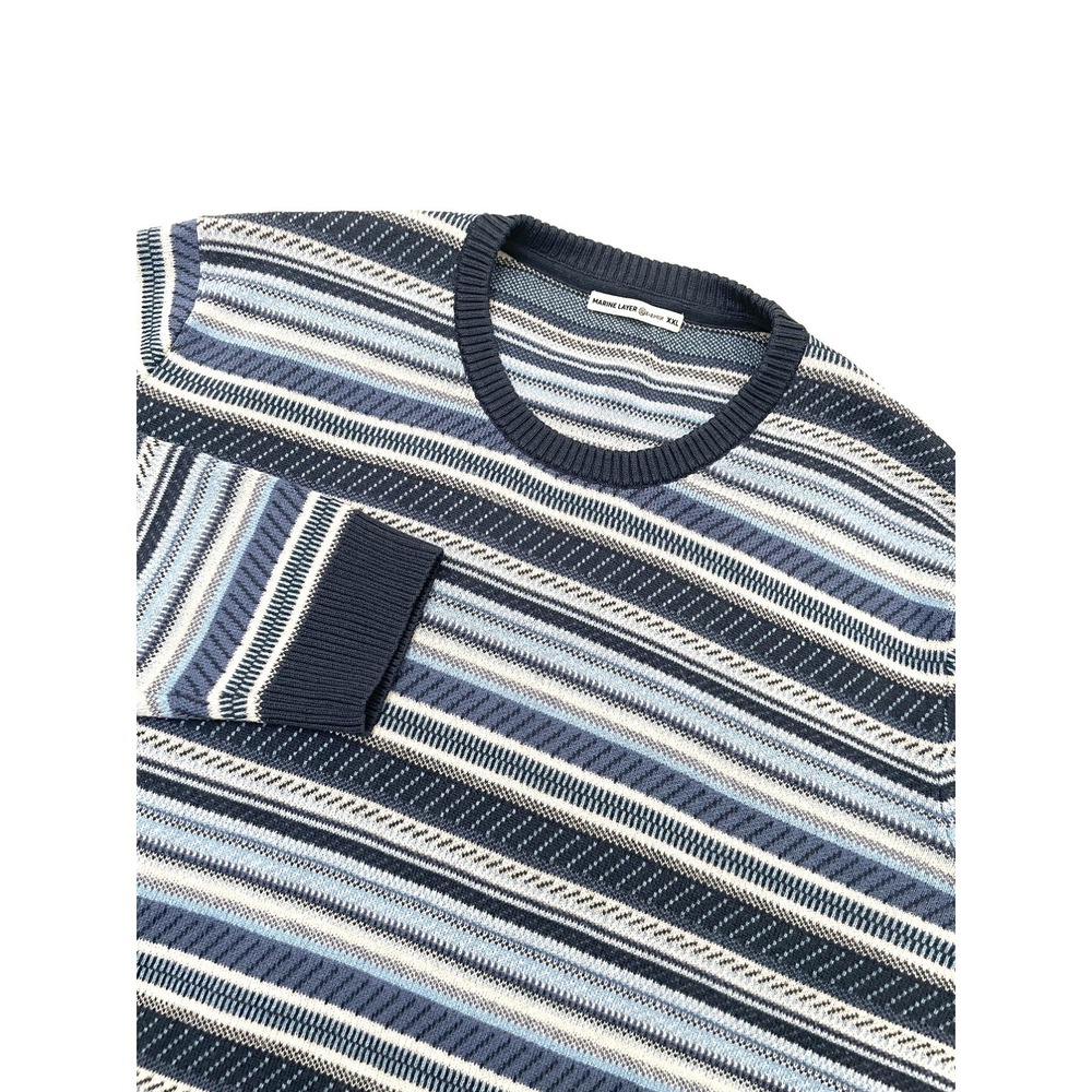 Marine Layer Reed Jacquard Crewneck Striped Sweater XXL Blue Re Spun Huckberry